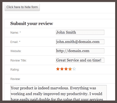 Submit your review example.