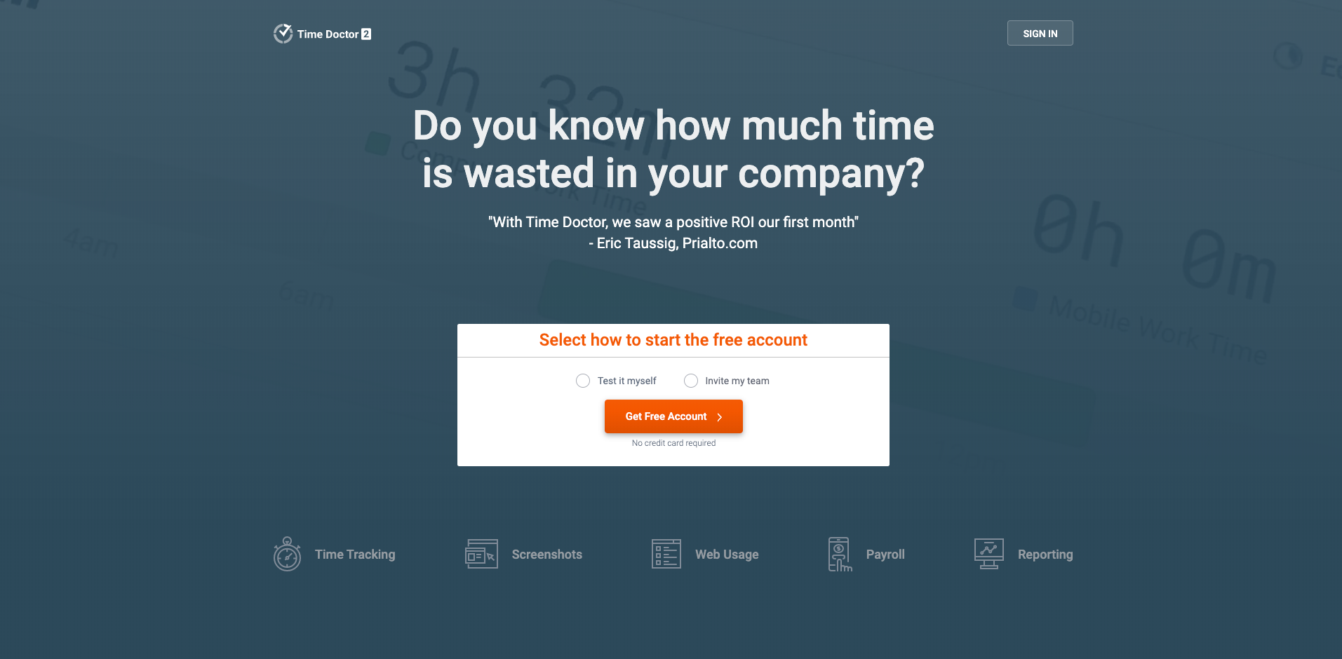 timedoctor homepage screenshot