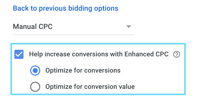 Настройка ECPC Google Ads в ручных торгах CPC