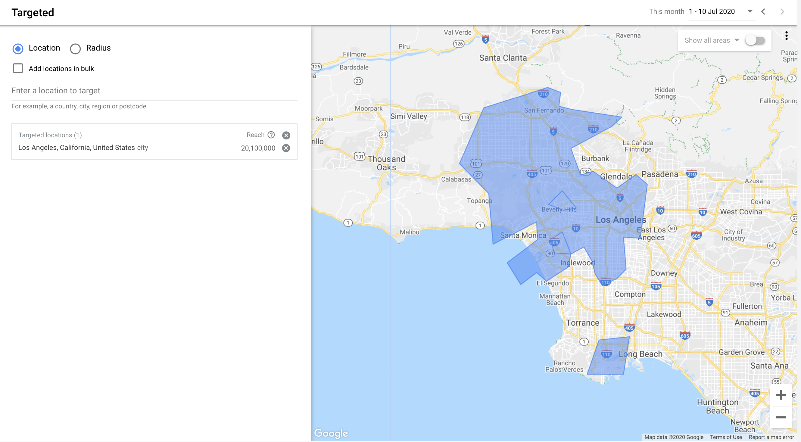 Параметры таргетинга Google Ad Location