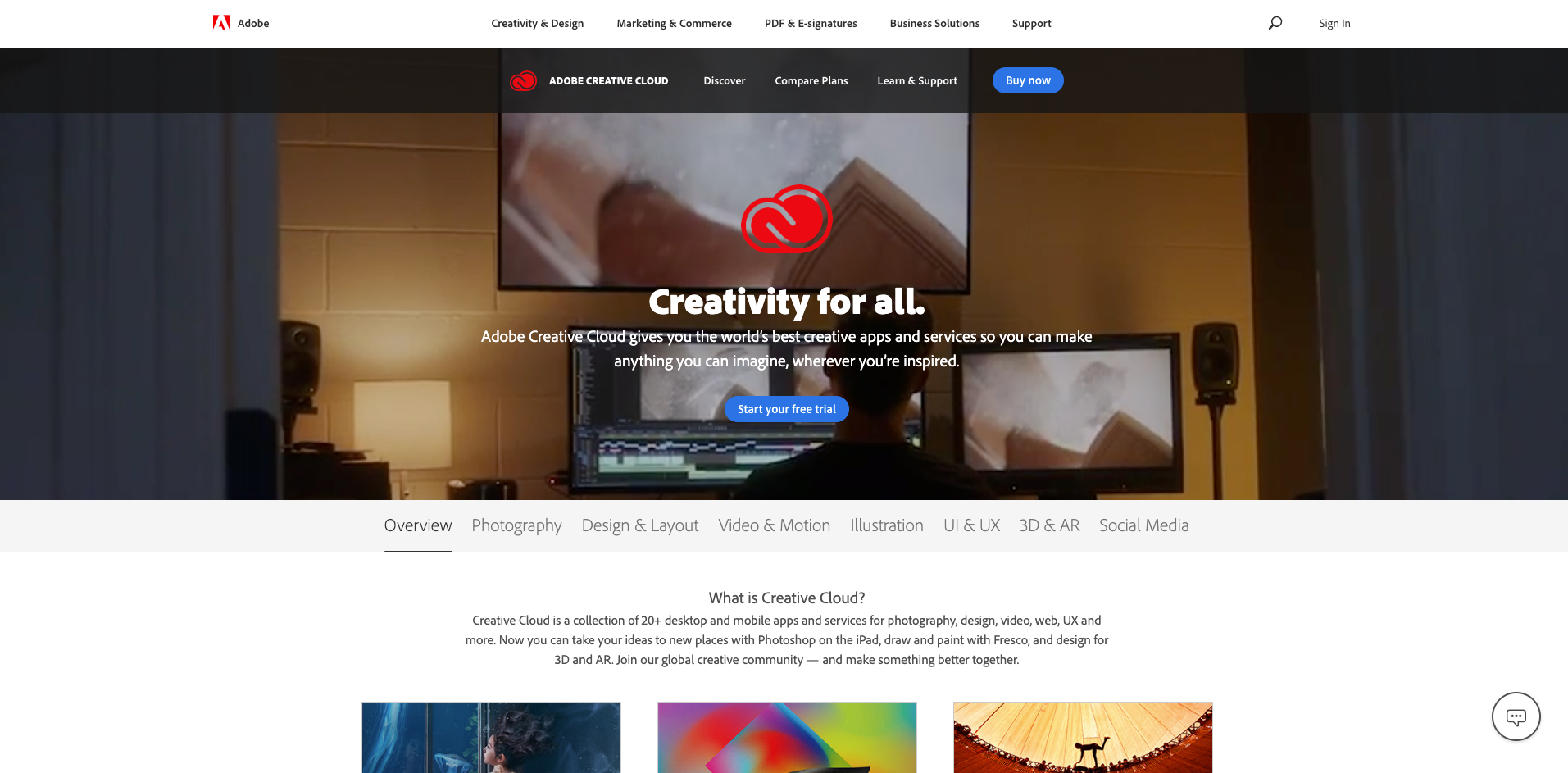 adobe creative cloud homepage screenshot