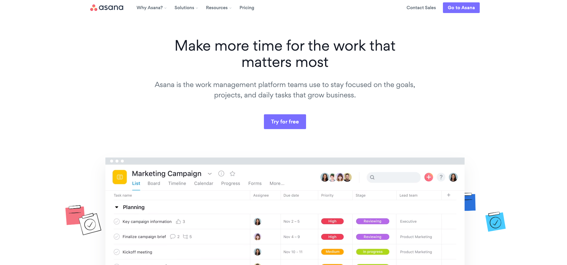 asana homepage screenshot