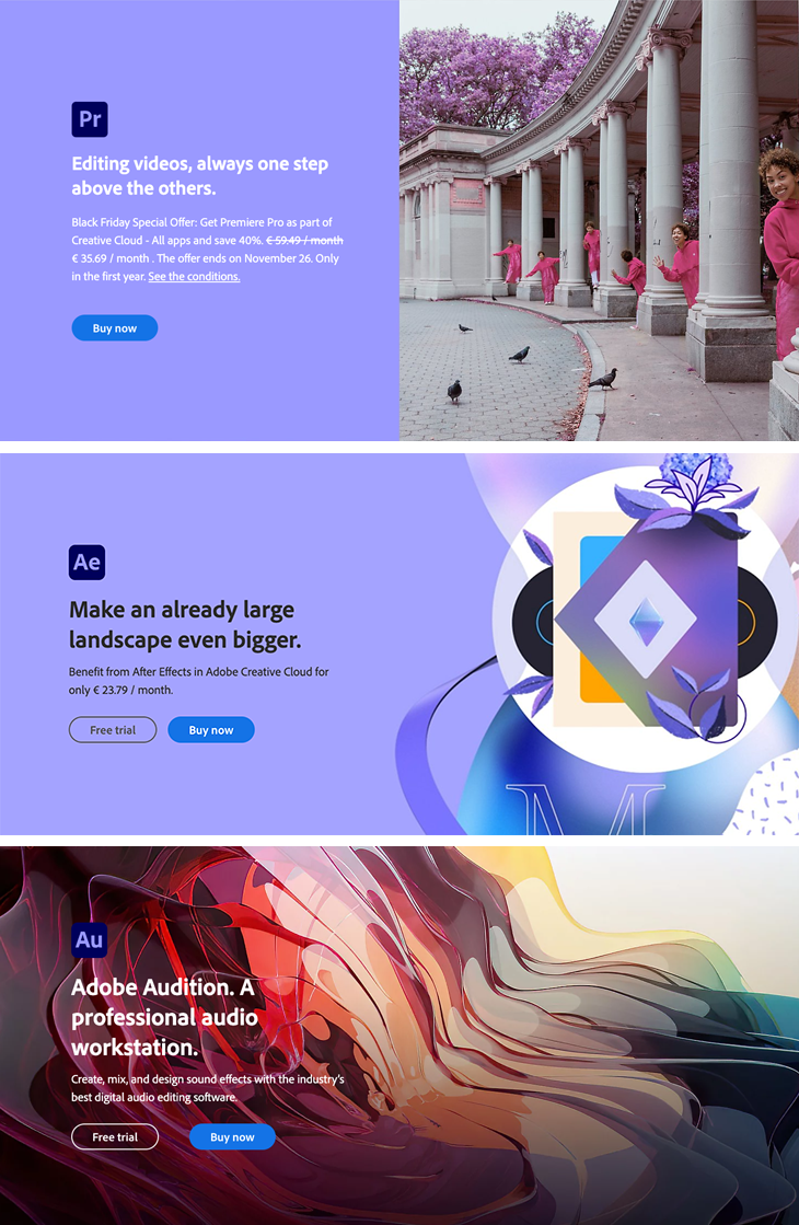 Adobe Creative Cloud (Premiere Pro, After Effects, Audition) - видеоинструменты