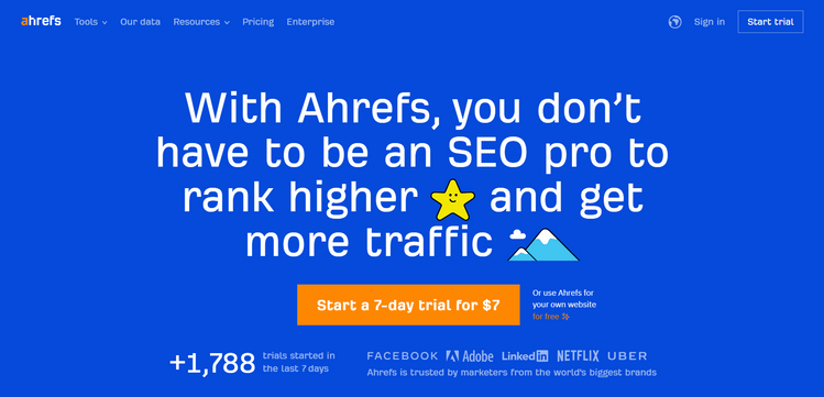 A screenshot of Ahref's homepage.