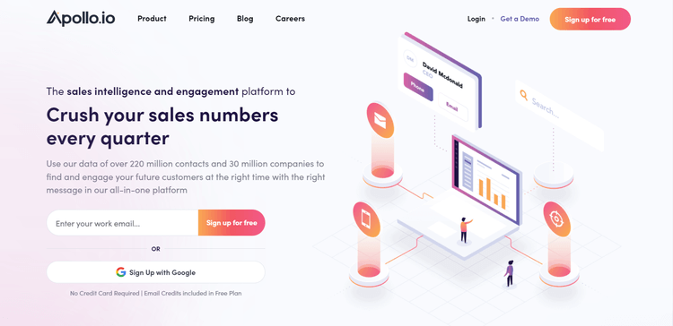 A screenshot of Apollo.io's homepage.