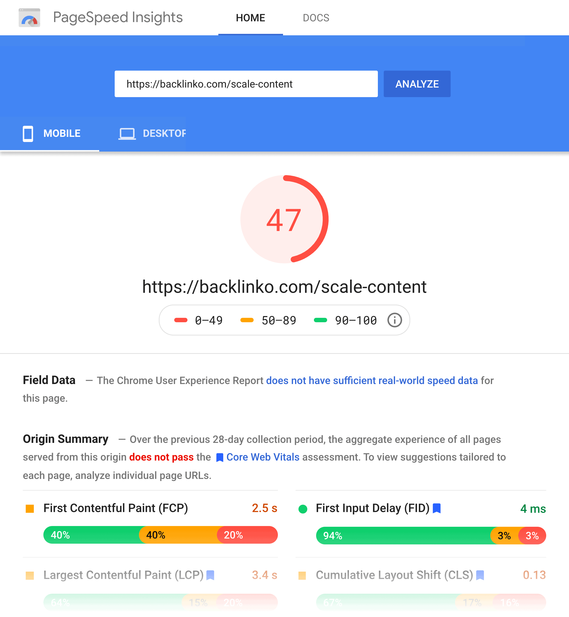 Backlinko – New page speed score