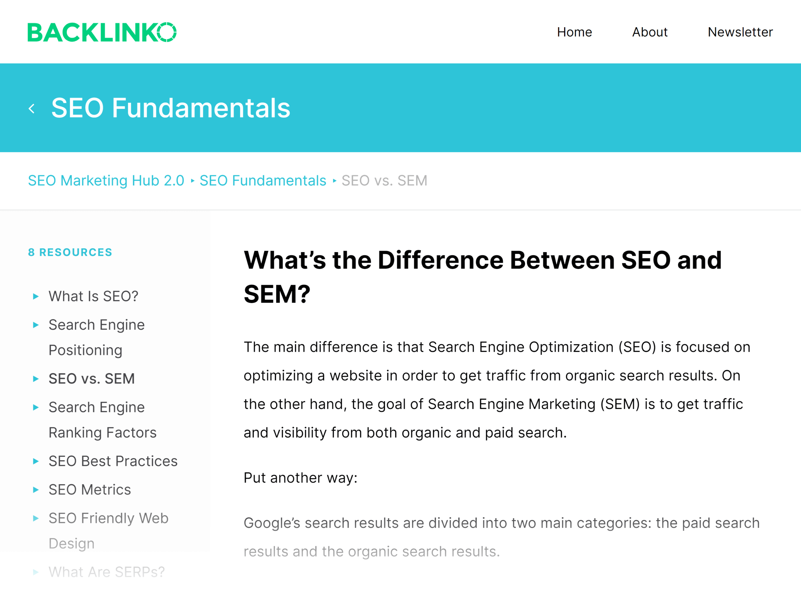 Backlinko – SEO Hub – SEO vs. SEM