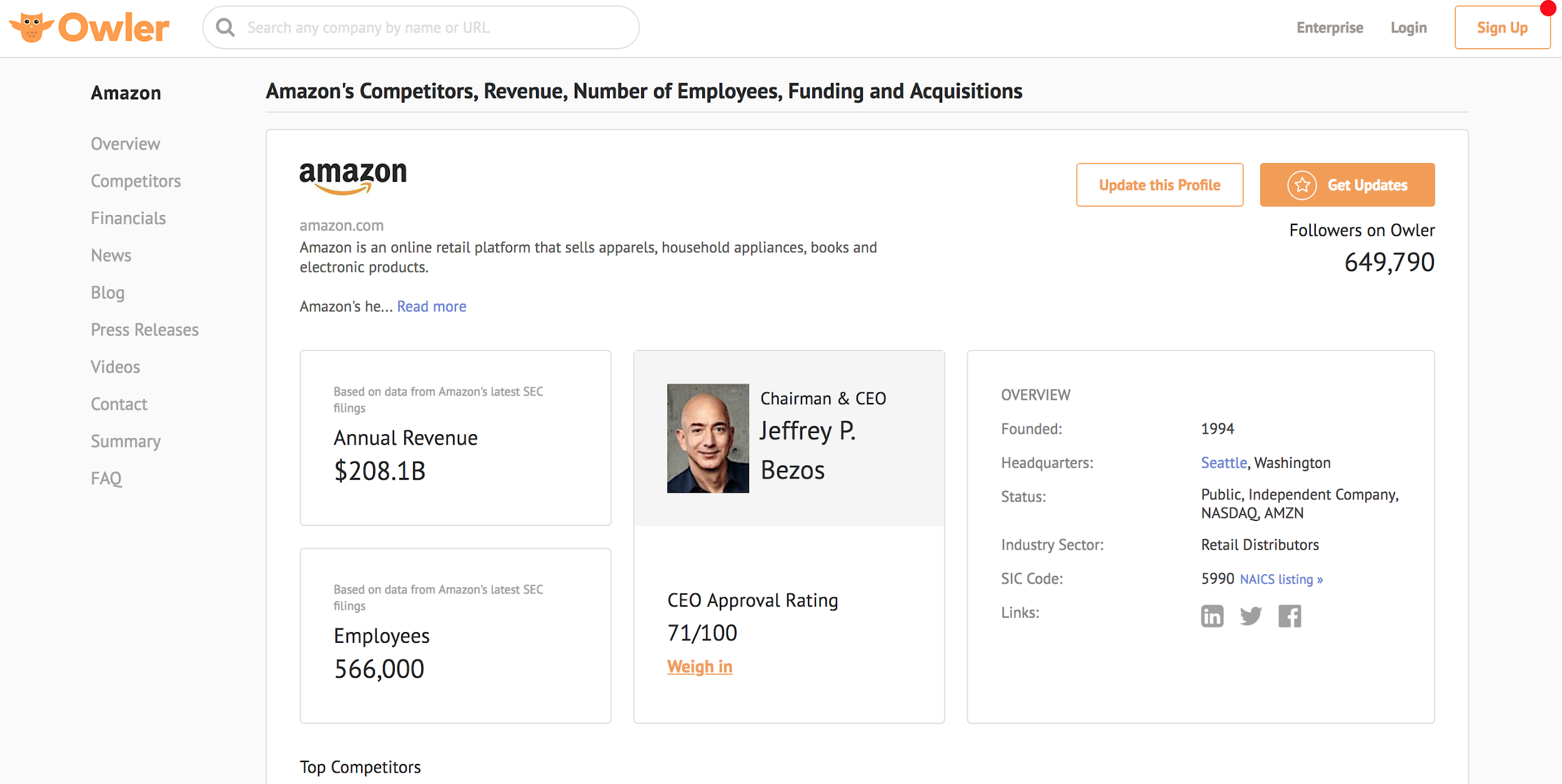 Best sales prospecting tools: Owler