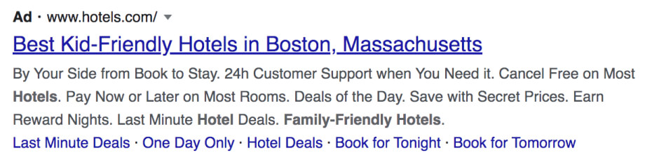 скриншот объявления Google для hotels.com