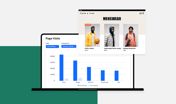 Use your website traffic analytics to increase website traffic - shows menswear website and analytics next to it