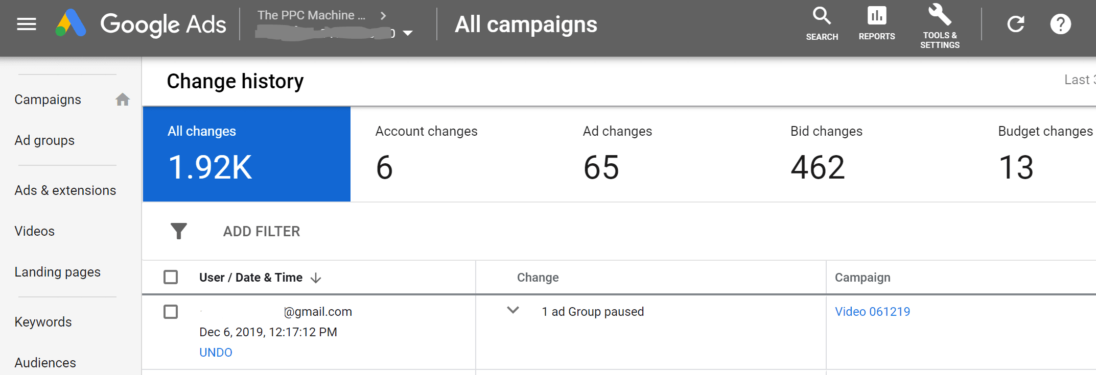 История изменений Google Ads Google Ads содержит полный отчет об истории изменений