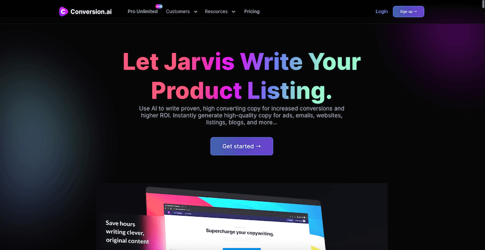 Conversion AI Blogging Tool (Homepage Screenshot)