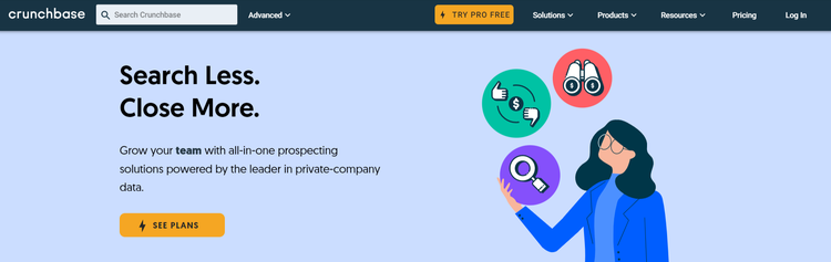 A screenshot of Chrunchbase's homepage.