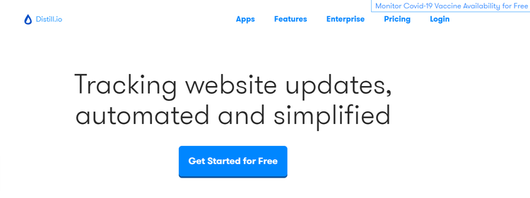 A screenshot of Distill.io's homepage.