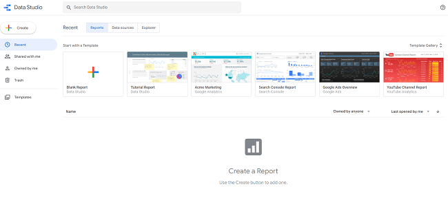 Google Data Studio Homepage