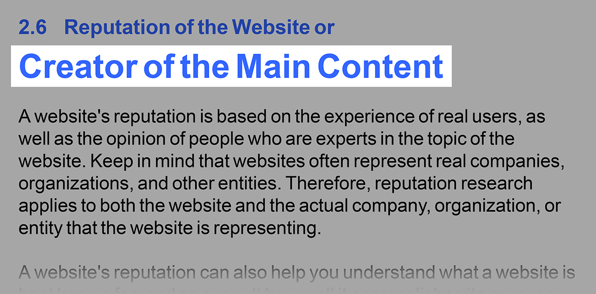 Google guidelines – Creator of the main content
