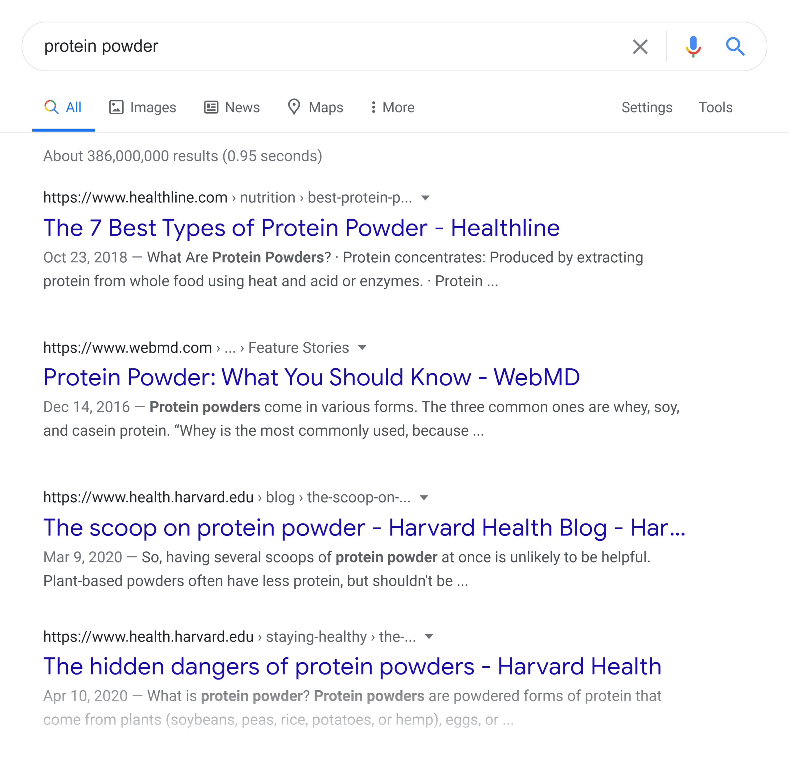 Google SERP – Protein powder