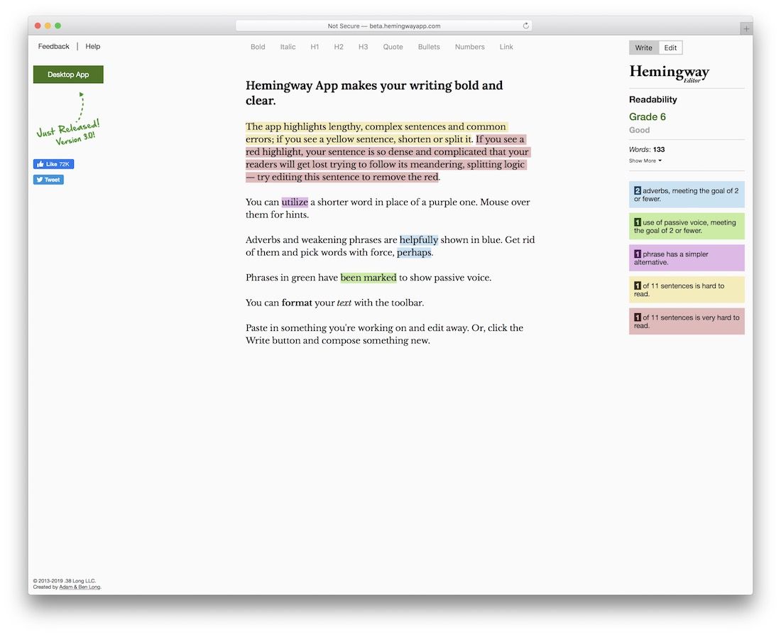 hemingway editor free writing productivity tool