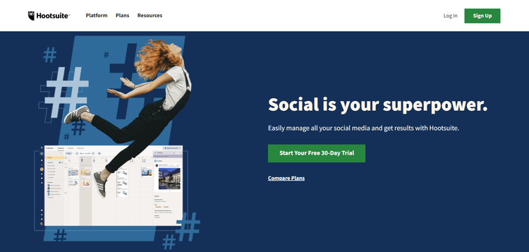 A screenshot of Hootsuite's homepage.