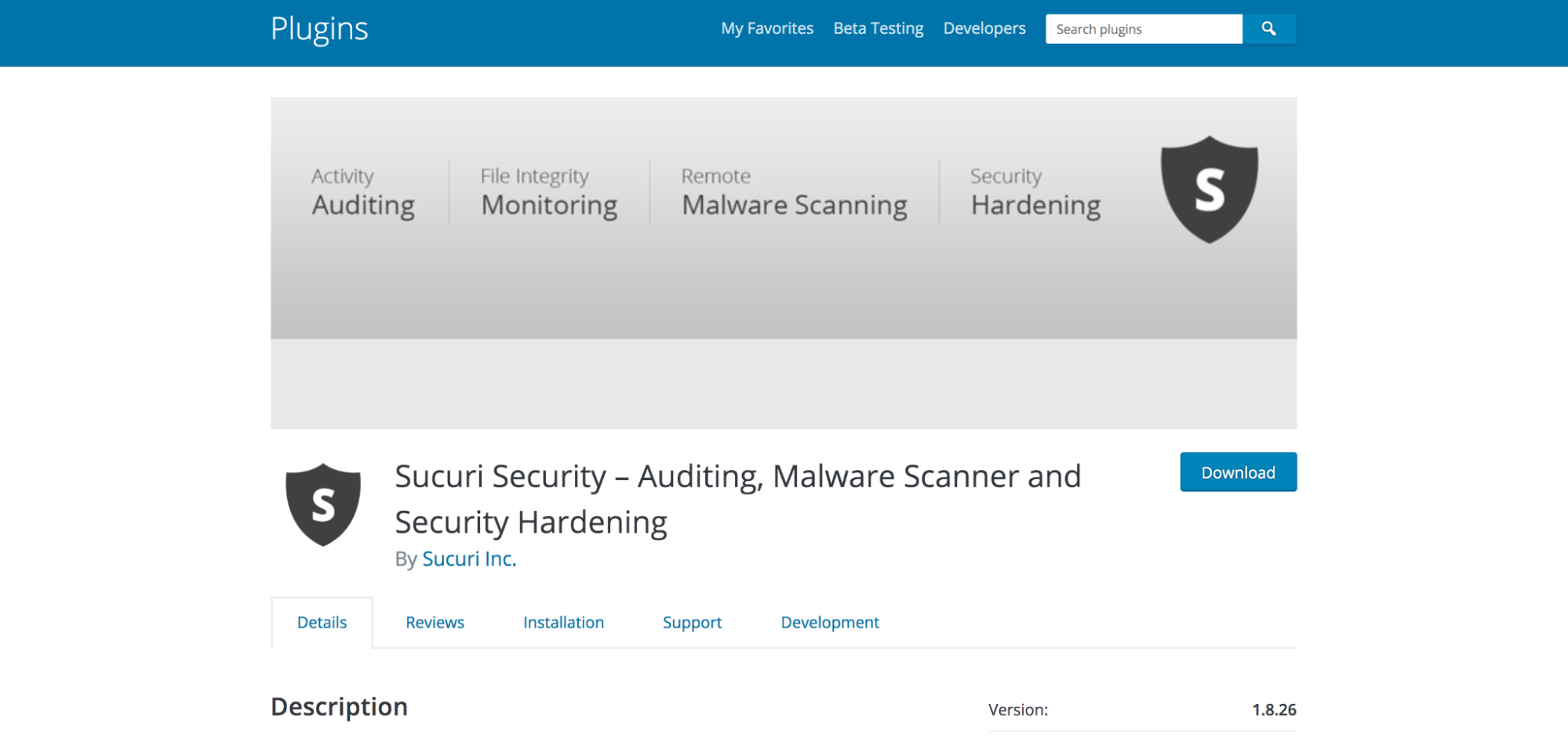 Sucuri Security plugin shown in the WordPress repository