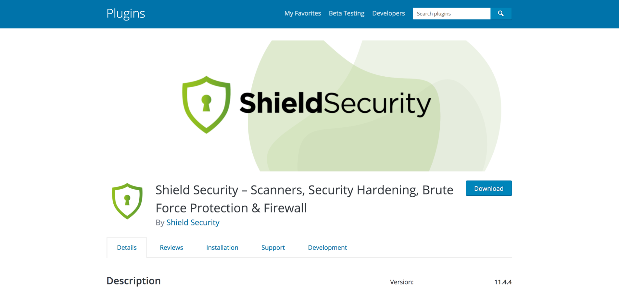 ShieldSecurity plugin page in the WordPress repository