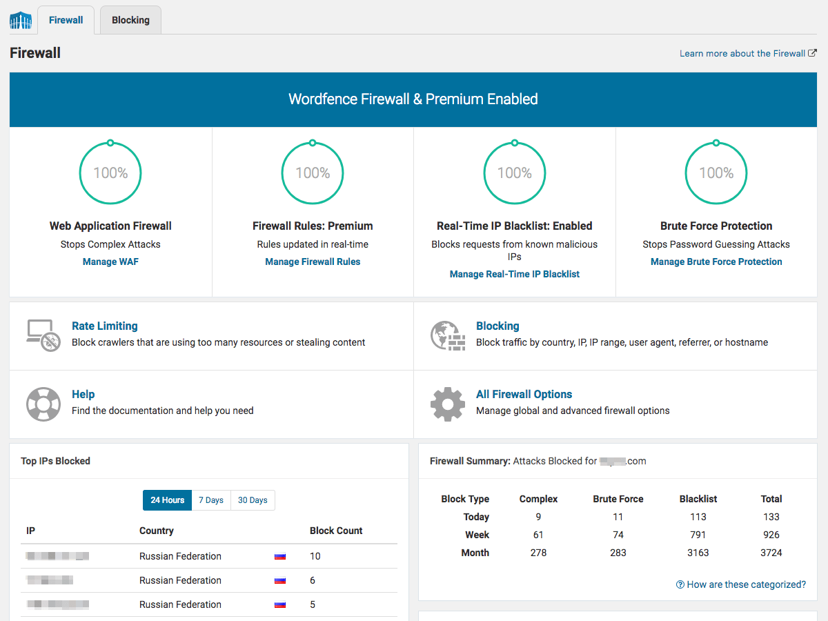 Wordfence firewall feature enabled