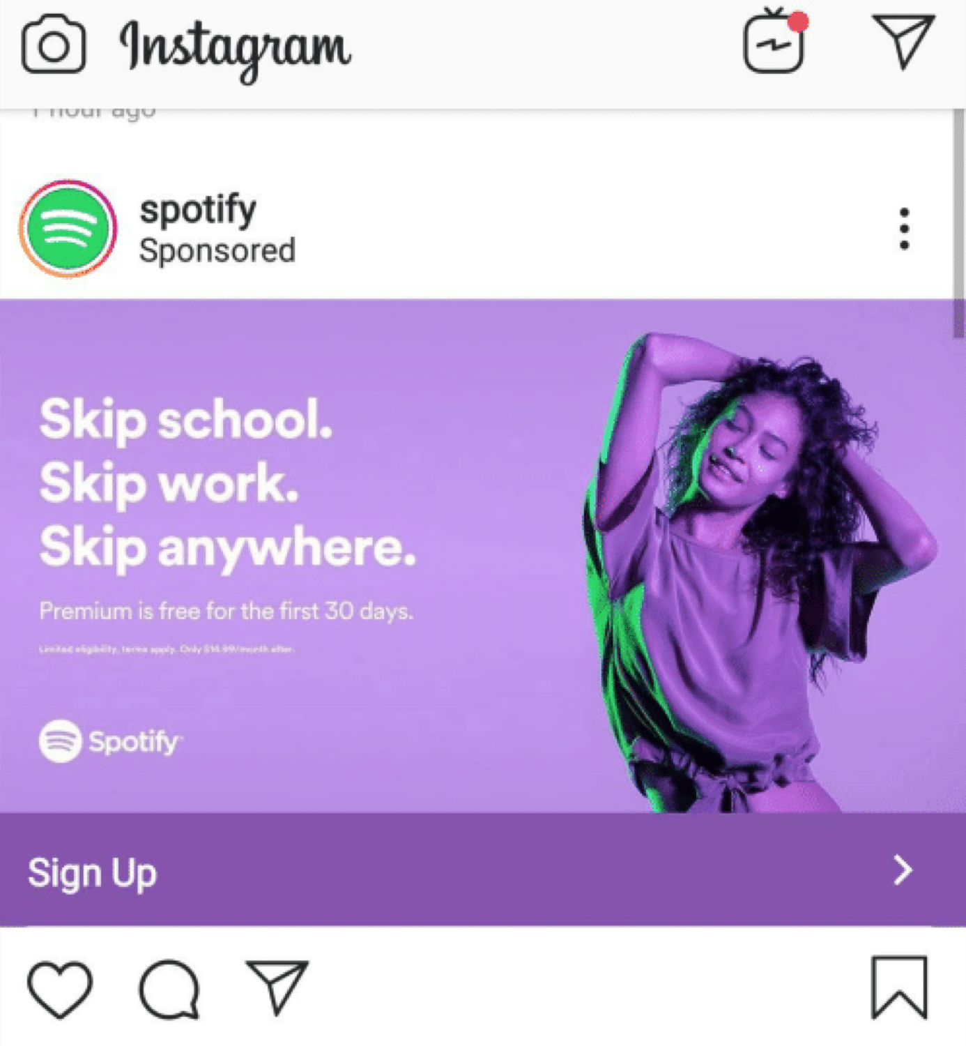 Пример рекламы в Instagram