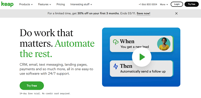 Keap Homepage