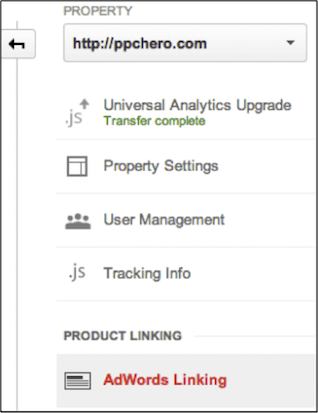 Где рекламодатели связывают аккаунты AdWords с Google Analytics