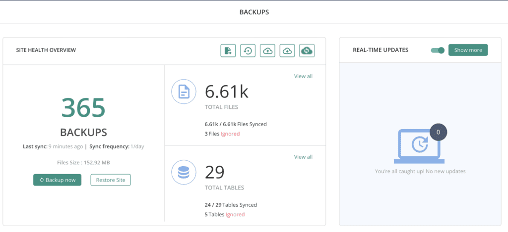MalCare backup dashboard