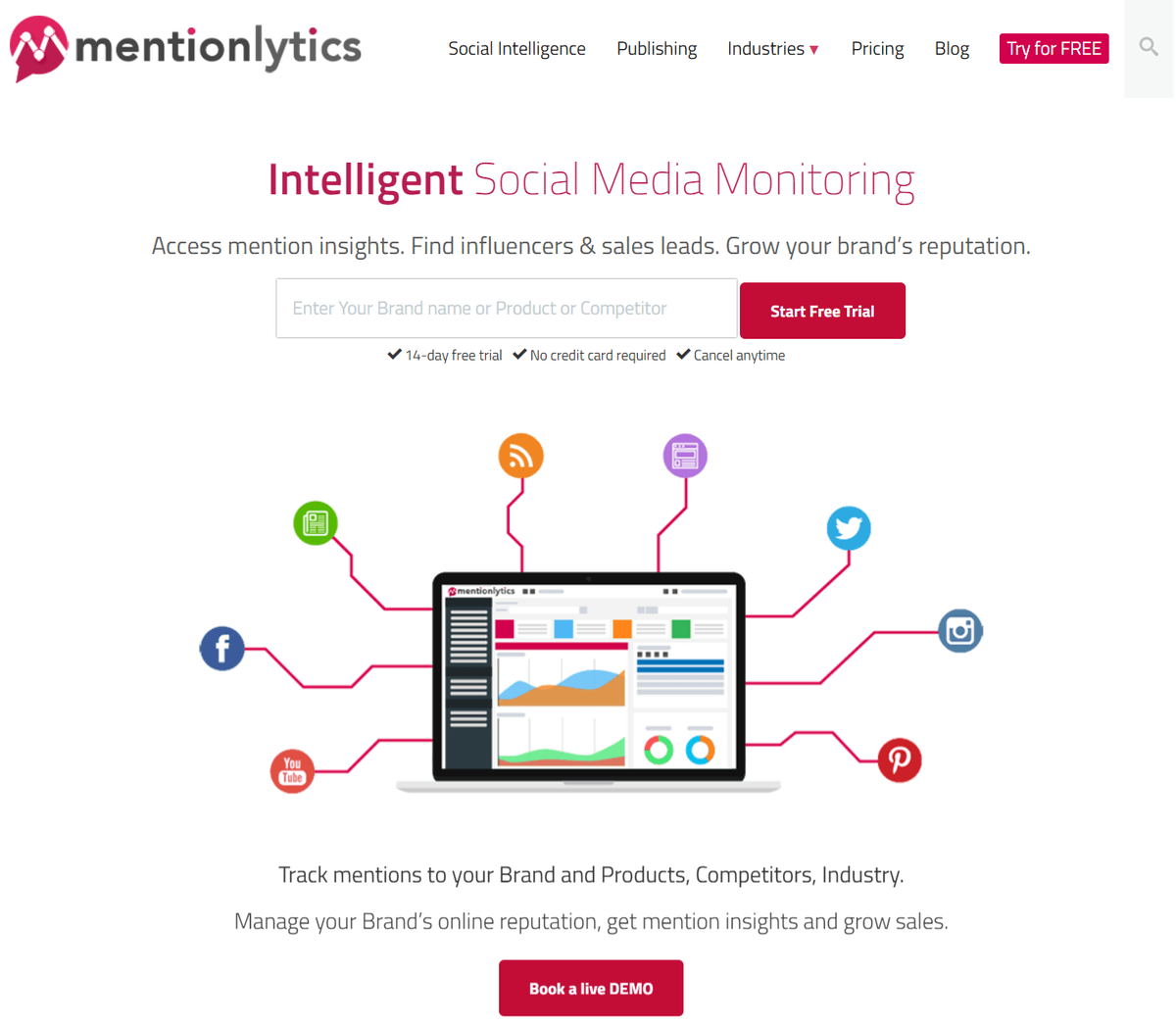 A screenshot of Mentionlytic's homepage.