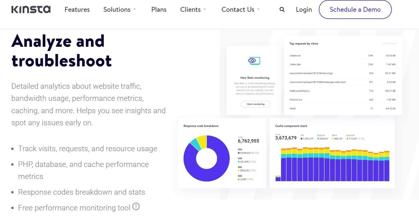 Домашняя страница MyKinsta с заголовком "Анализ и устранение неполадок".