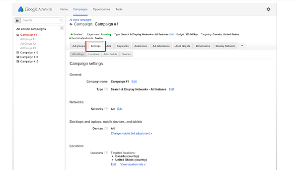 настройки маркетинговой кампании в Google Ads