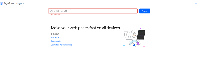 PageSpeed Insights Homepage