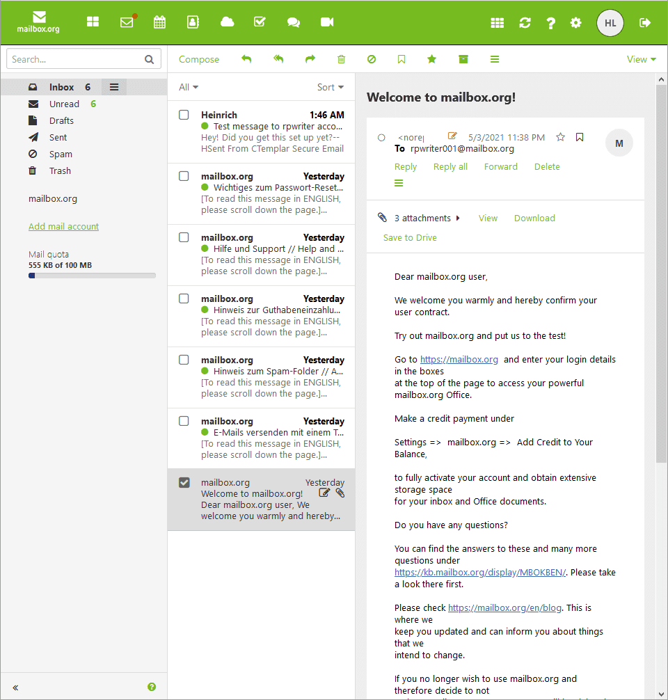 Mailbox.org интерфейс