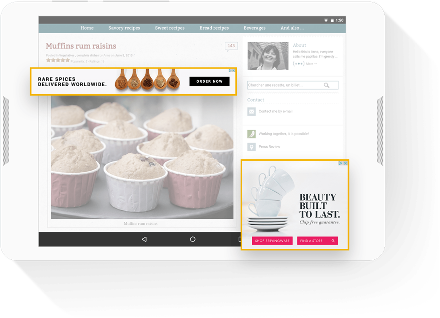 Google AdSense Ads on Recipe Website