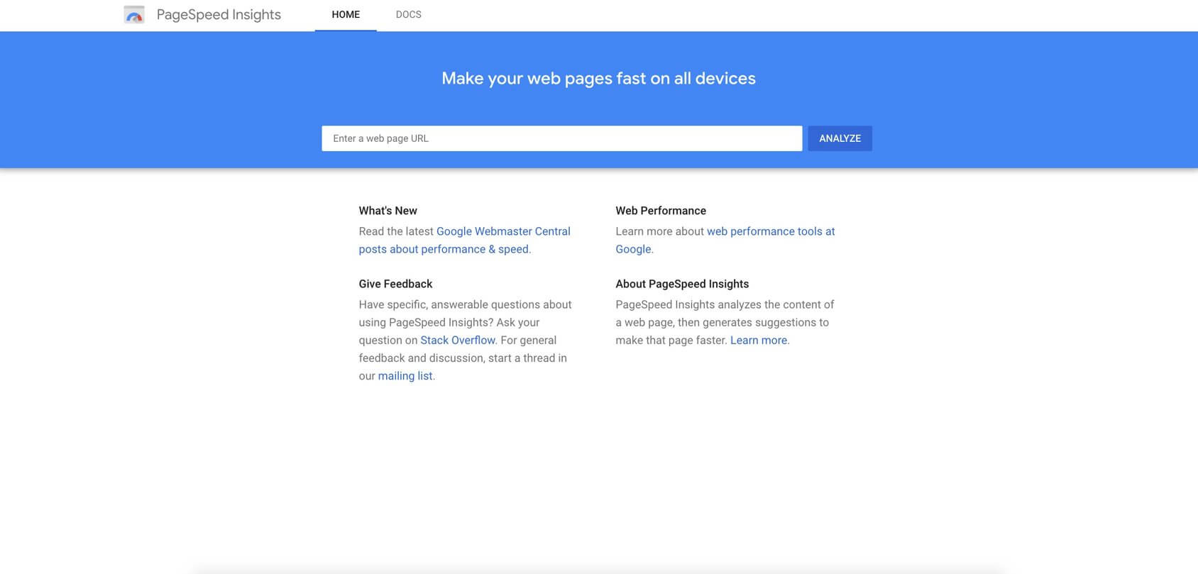 PageSpeed Insights домашняя страница
