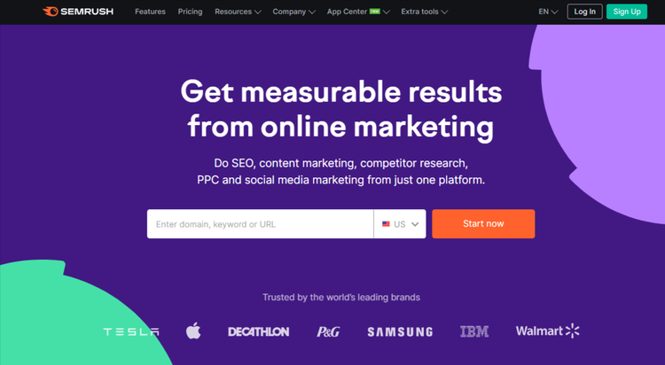 A screenshot of SEMRush's homepage.