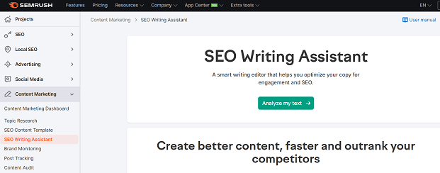 Semrush SEO Writing Assitant Homepage