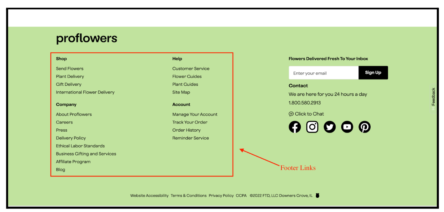seo internal linking - footer lnks