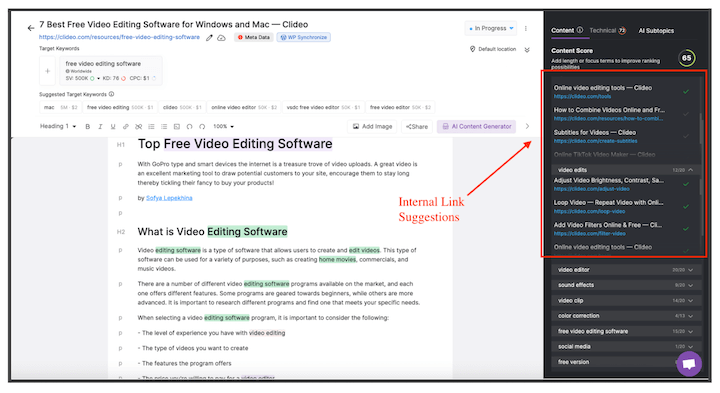 seo internal linking - suggestions
