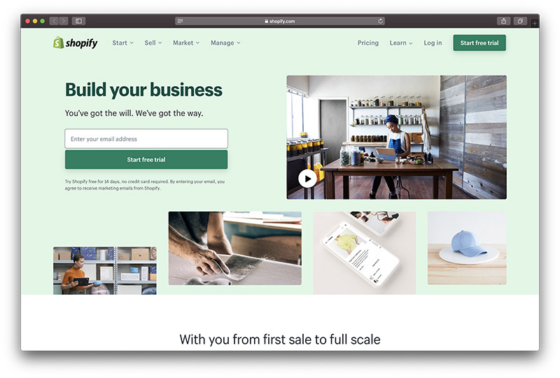 Shopify vs WIX - main shopify page
