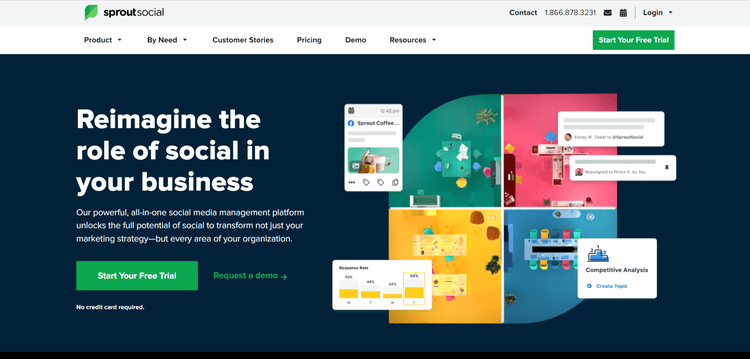 A screenshot of SproutSocial's homepage.