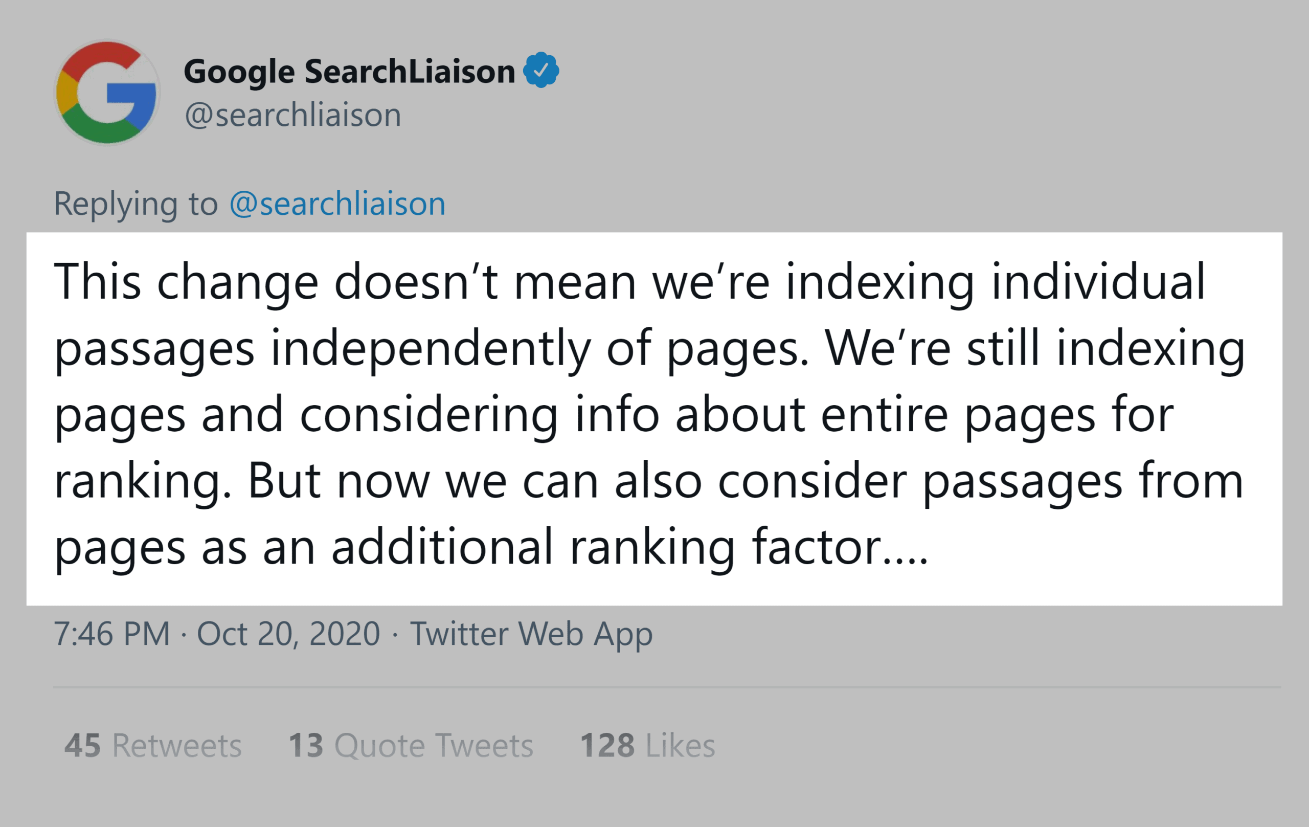 Twitter – Google on evaluating whole pages