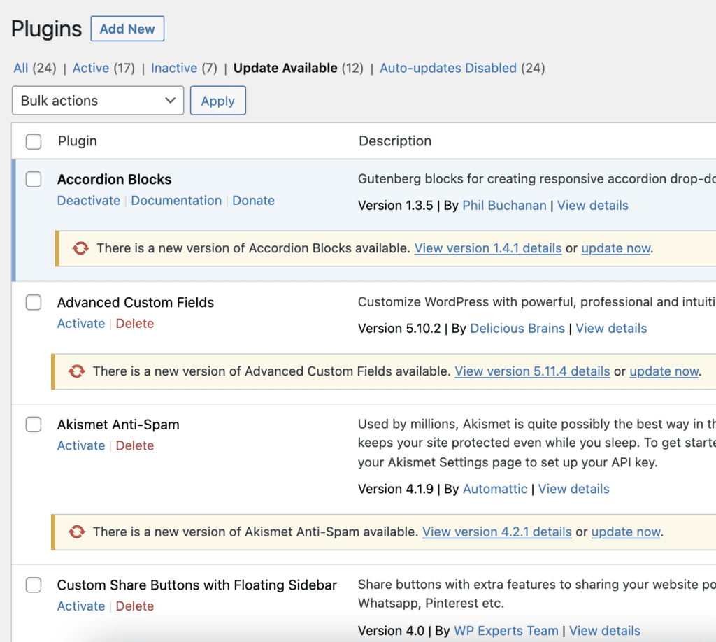 wordpress plugins dashboard