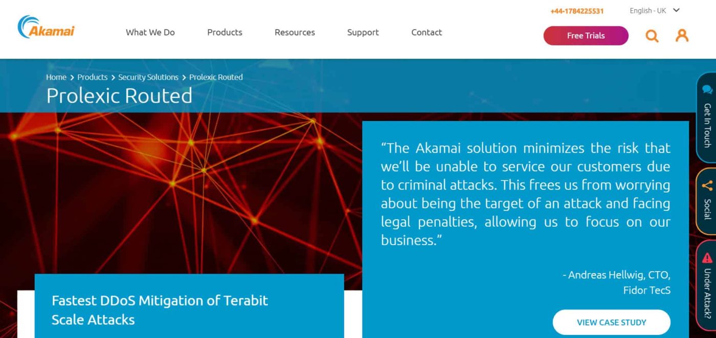 веб-страница программного продукта Prolexic Routed на сайте Akamai