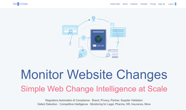 A screenshot of Versionista's homepage.