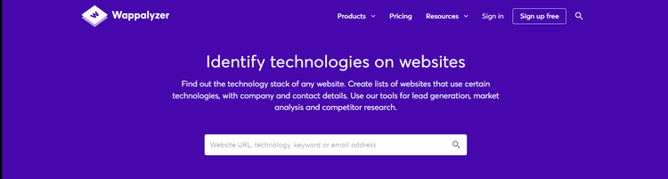 A screenshot of Wappalyzer's homepage.