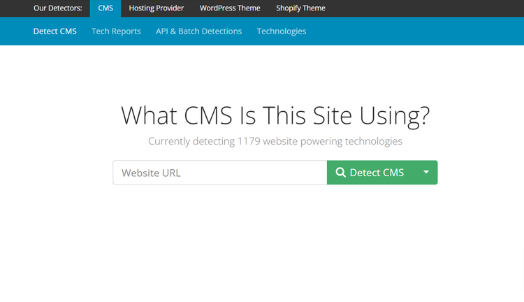 A screenshot of WhatCMS's homepage.