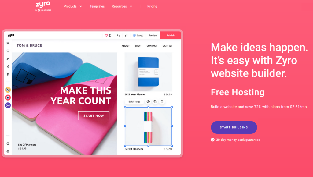 Zyro main homepage